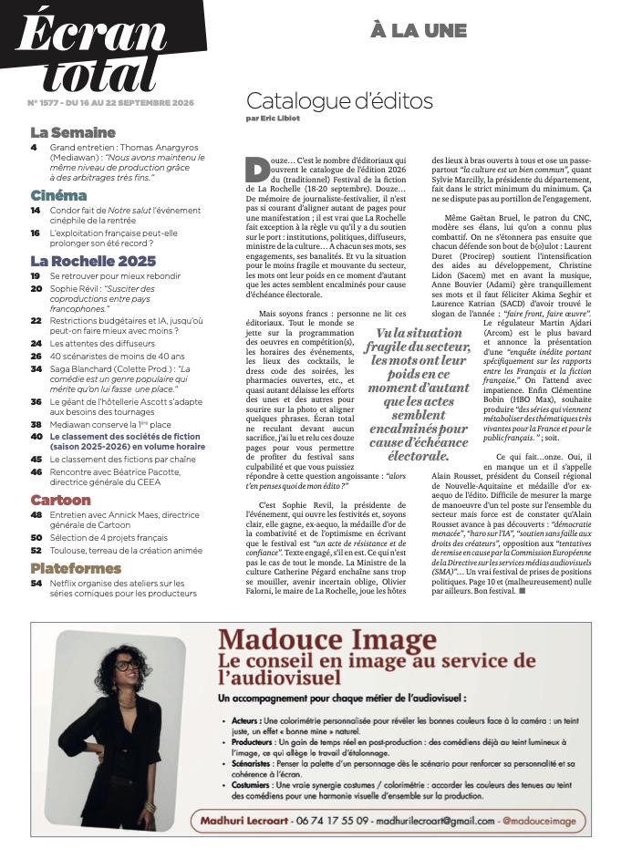 Publication Écran total : Le conseil en image au service de l'audiovisuel avec Madhuri Lecroart